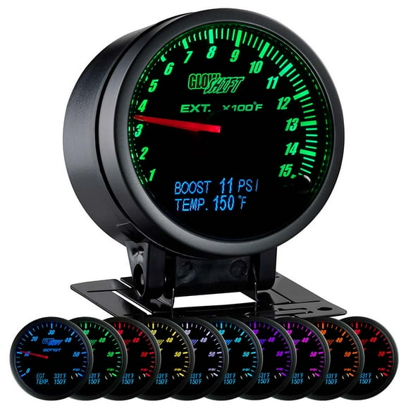 GlowShift | 3 Gauges In 1 Featuring Black Analog Pyrometer Exhaust Gas Temperature with Digital Boost & Temperature Readouts for Cars and Trucks