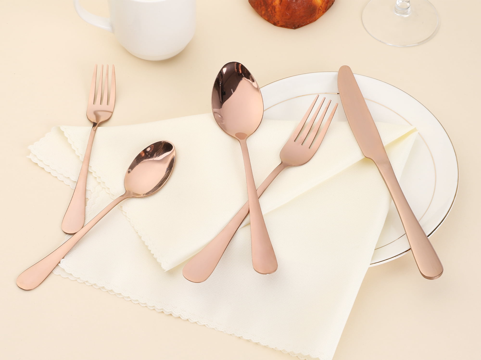 Unique Bargains 20 Pcs Stainless Steel Flatware Set Mirror Polished Cutlery Rose Gold