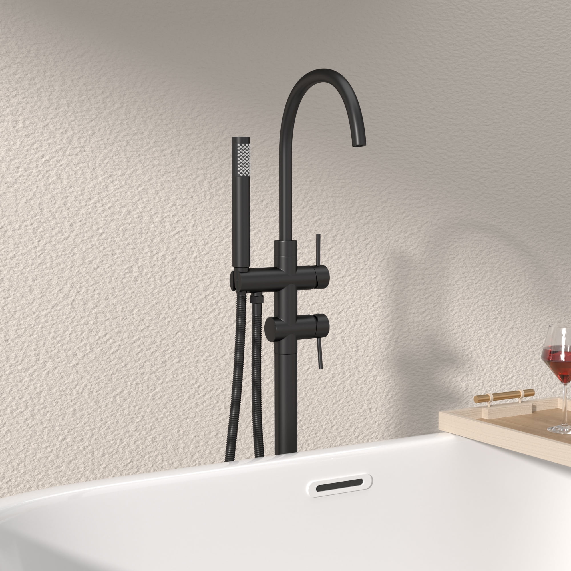 Logmey Freestanding Bathtub Faucet Floor Mounted Two Handles in Matte Black