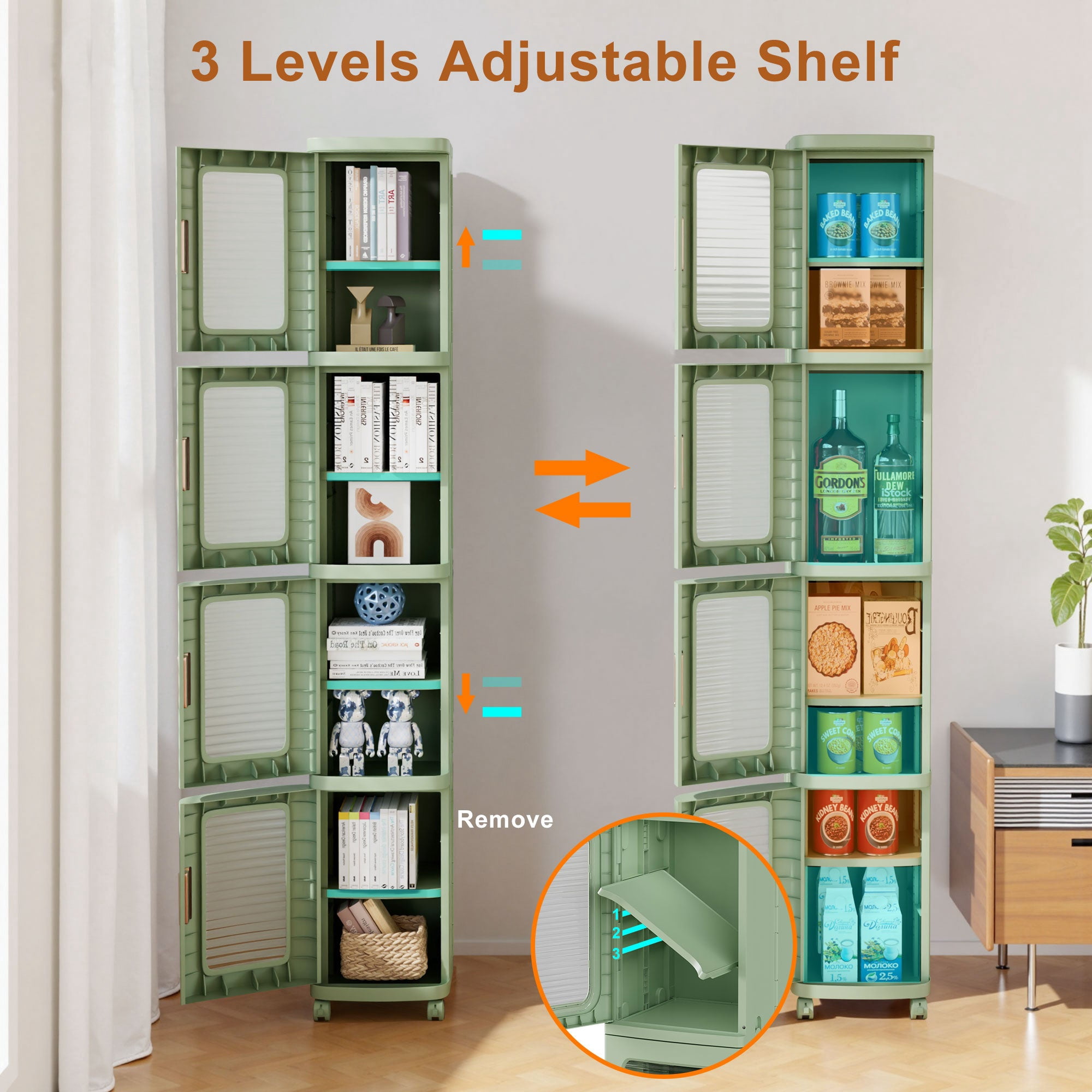 VECELO 65.4 in Folding Stackable Box Organizer with Wheels, Light Green, Set of 4 Count Pack