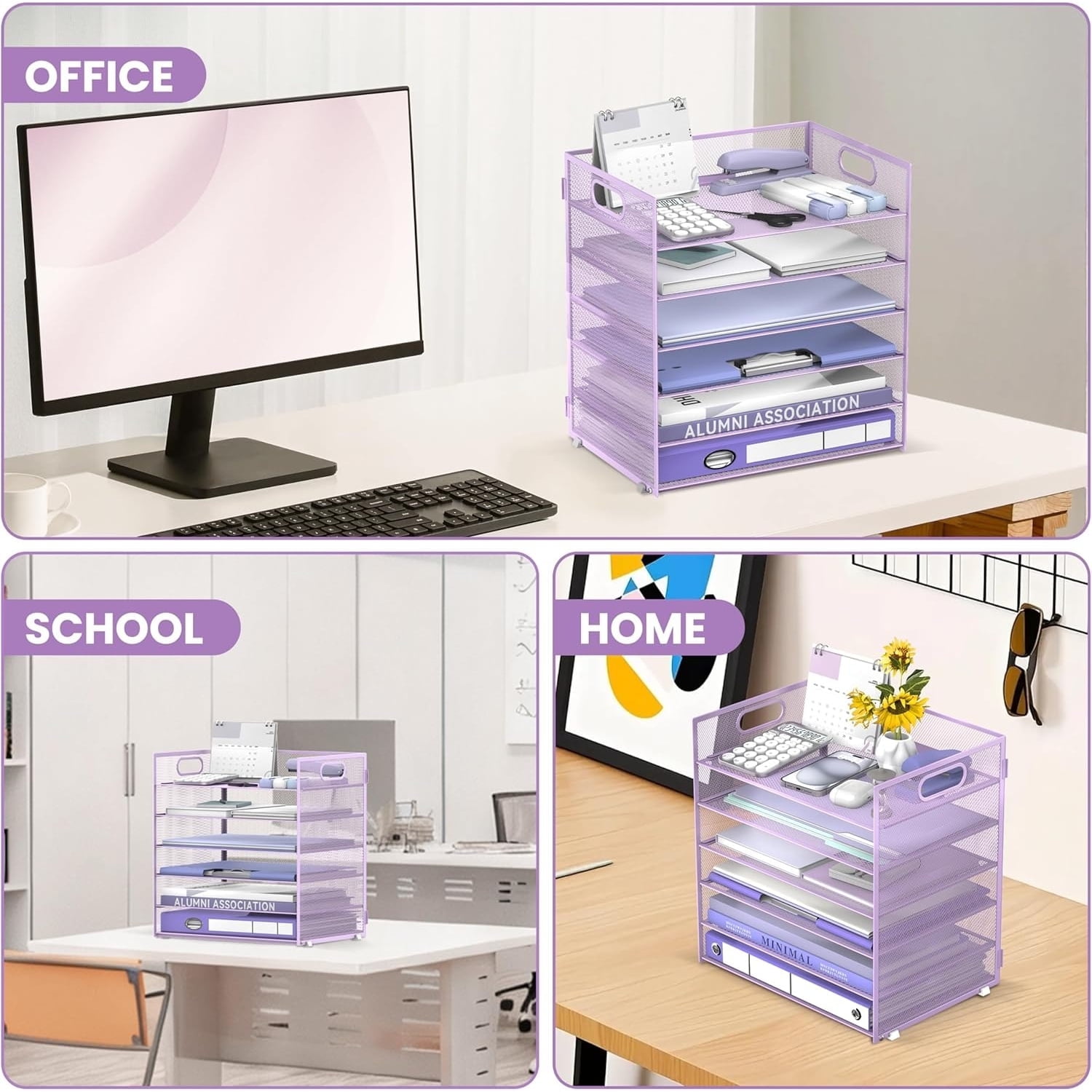 INTIGE 6 Tier Paper Organizer for Desk, Paper Letter Tray Organizer, Metal Mesh Desk File Organizers with Handle for Office/Home