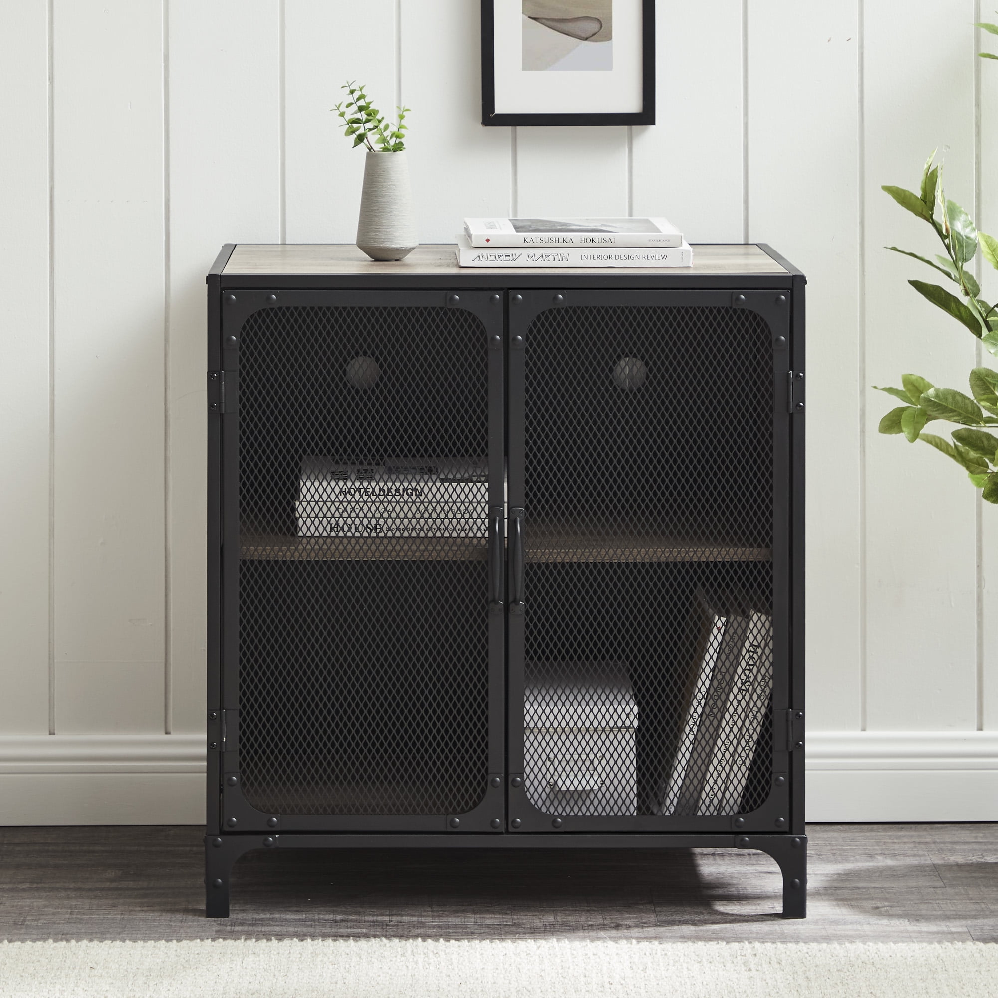 Manor Park Industrial Wood and Metal Accent Cabinet, Grey Wash