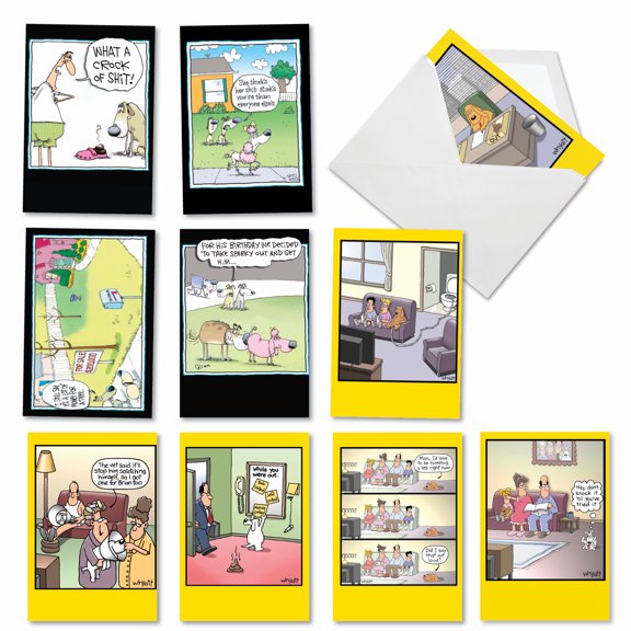 10 Assorted Set Funny Birthday Greeting Cards w/5 x 7 Inch Envelopes - Doggone Funny - Funny Canine Illustrations