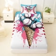 thumbnail image 3 of Erosebridal Ice Cream Drip Twin Sheet Sets, Baseball Sport Bedding for Kids Boys Girls, 1 Flat Sheet, 1 Fitted Sheet and 1 Pillowcase, 3 of 5