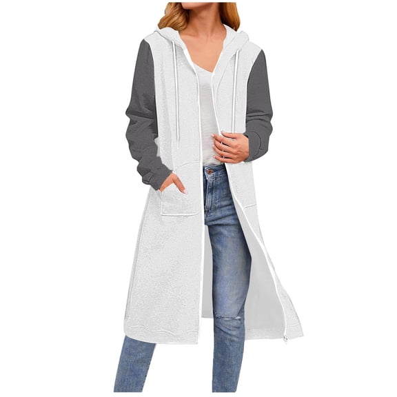 HUJlwoi Hoodies for Women Full Zip up Color Block Sweatshirts Fall Fashion Long Sleeve Jacket Coats with Pockets Winter Clothing