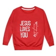 thumbnail image 4 of Hwmodou Girls Sweatshirt "Jesus Loves Me" Crewneck Printed Long Sleeve Fall Winter Simple Athletic Top,3-14Y, 4 of 4