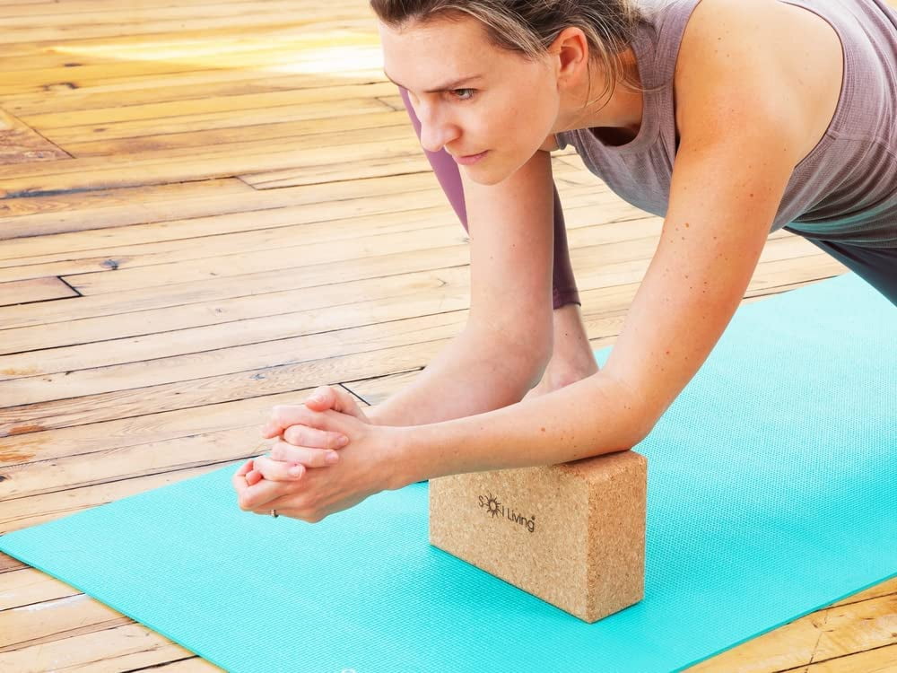Sol Living Yoga Block Cork Brick Stretching Pilates Meditation Exercise Equipment Support Deepen Poses Odor Free Non Slip Yoga Accessories - 4" x 6" x 9" - Single Block