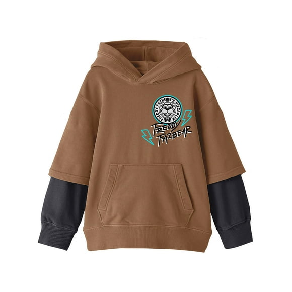 Five Nights at Freddy's Freddy Fazbear Style Graffiti T-Shirt Superposé pour Enfants Chandail à Capuchon Noir