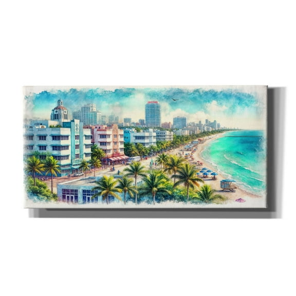 Epic Graffiti 'South Beach Miami Watercolor' by Rey Klimt Canvas Wall Art, 40" x 20"