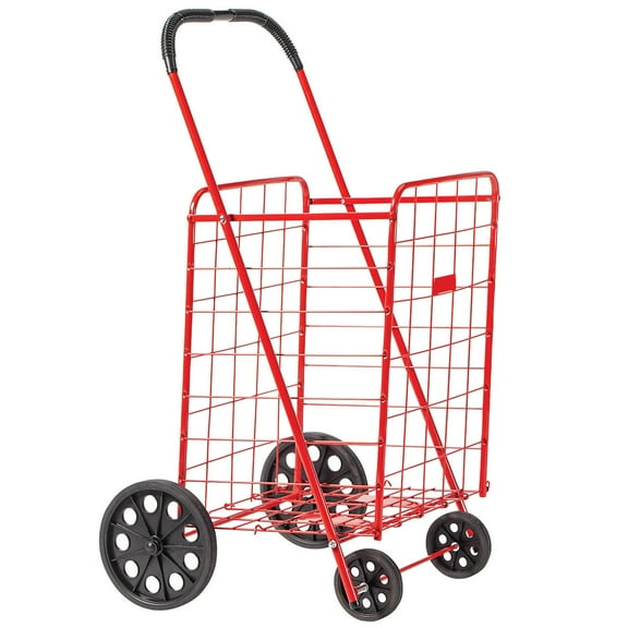 Extra Large Utility Shopping Cart, 18” L x 16” W x 21” H – Grocery and Laundry Transportation Cart with 4 Wheels, Folds Down for Storage to Small Size of 10” of Depth