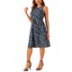 thumbnail image 4 of Vestido midi sin mangas de corte A con cuello en forma de llave y cintura ajustable, estampado de flores pequeñas en azul y púrpura, talla L, 4 of 5