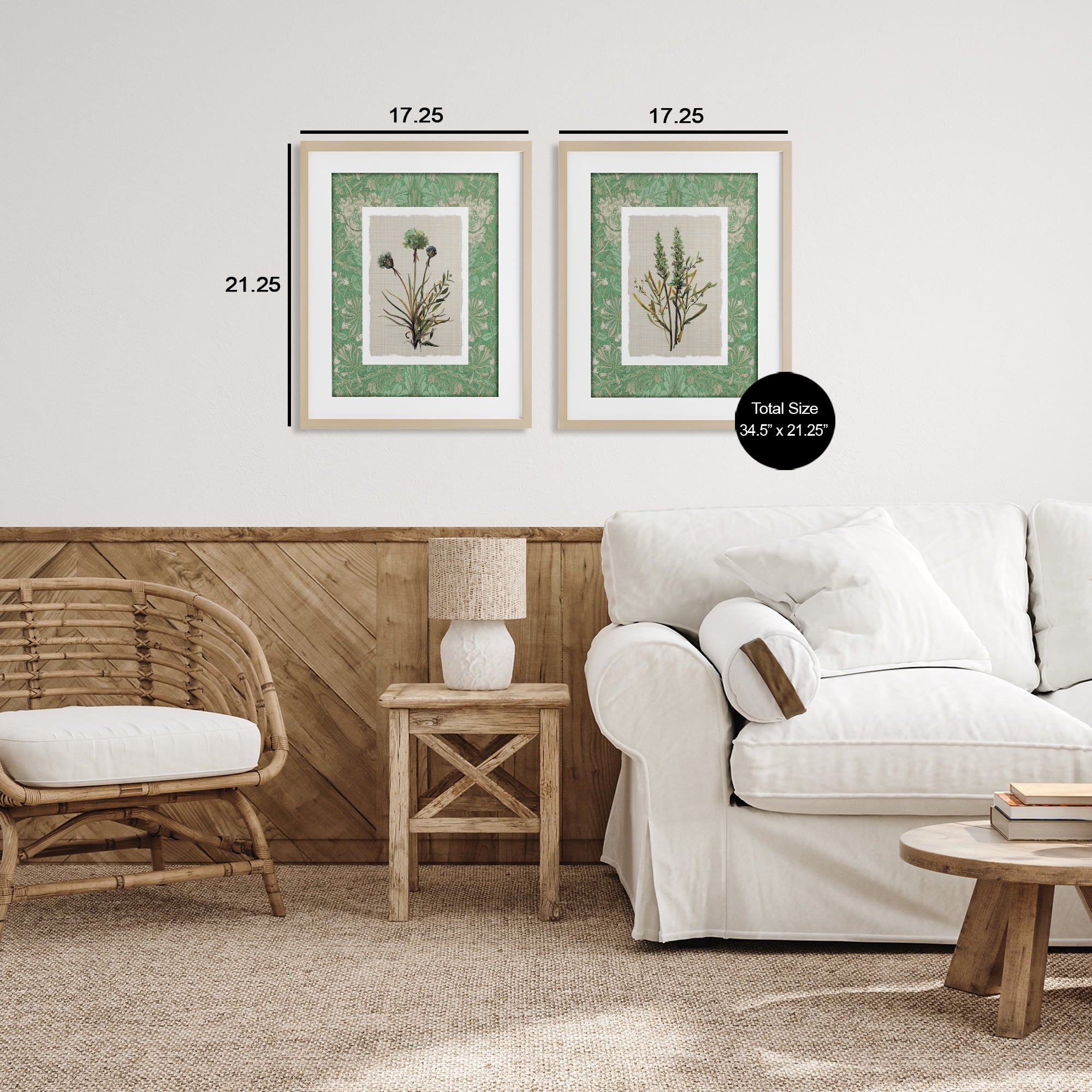 Stupell Industries Green Tone Herbal Blooms 2 Piece Birch Framed Print Under Glass Set, design by Carol Robinson