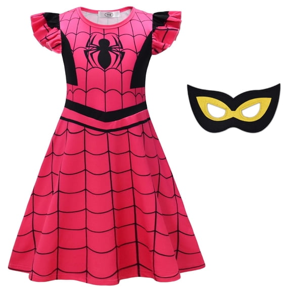 Superhero Pink Web Dress Suits with Eyemasks for Girls Halloween Masquerade Birthday Costume Parties