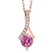 Gem Stone King 18K Rose Gold Plated Silver Pendant with Chain Pink Moissanite (0.95 Cttw)