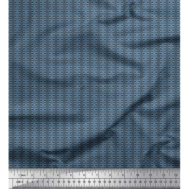 Soimoi Blue Modal Satin Fabric Filigree Damask Print Fabric by the Yard 42 Inch Wide