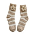 thumbnail image 3 of CNEJRHG 1Pair Womens Fuzzy Socks Winter Thickening Coral Velvet Cozy Slipper Socks Warm Flower Decor Mid-Calf Floor Socks Indoor Outdoor Crew Socks for Women Brown, 3 of 4
