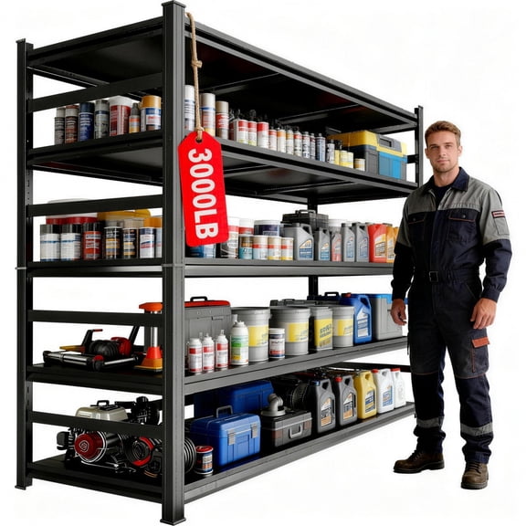 48" W Garage Shelving Heavy Duty 3000LBS Garage Storage Shelving, 5 Tier Adjustable Metal Shelving Unit Utility Rack Shelf for Warehouse, Pantry, Closet, Kitchen 72" H x 48" W x 24" D, Black,Gifts