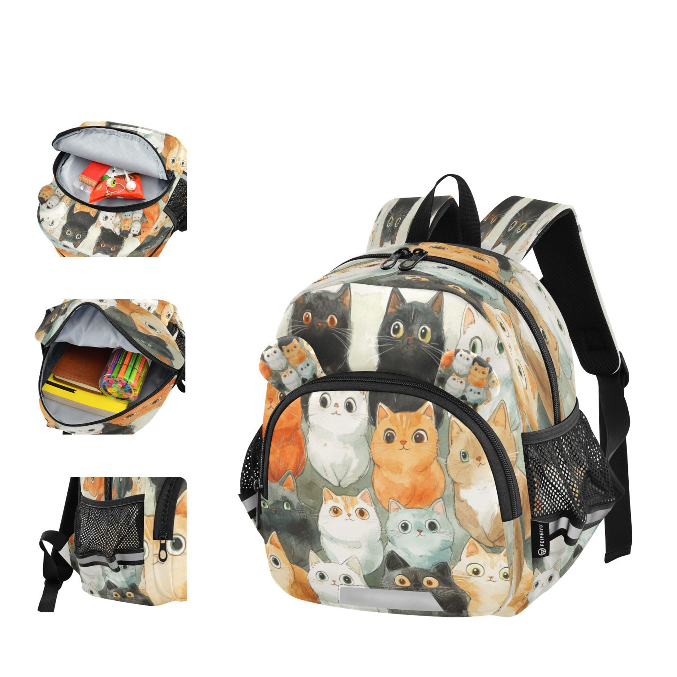 RMDQTR Adorable Ear-Print Backpack with Reflective Strip and Anti-Lost Leash Adjustable Shoulder Straps Mini Travel Backpack Cartoon Cute Cats