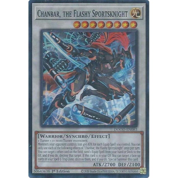 YuGiOh Doom of Dimensions Super Rare Chanbar, the Flashy Sportsknight DOOD-EN083