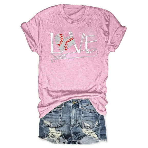 LYXSSBYX Plus Size Womens Shirts Clearance Women's Baseball Sport Printed T-Shirt with Round Neck and Short Sleeved Top