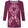 thumbnail image 3 of T-Shirts Élégants pour Femmes Sensibilisation au Cancer Imprimé Graphique Col Rond Manches Trois-Quarts pour Usage Quotidien au Printemps Été et Automne, 3 of 3
