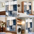thumbnail image 7 of No Hook Shower Curtain with Built-in Rings - Abstract Navy Blue Gray Checkered Washable Waterproof Fabric Bathroom Curtains for Hotel,Rentals, 66 X 72 Inch Long , Modern Watercolor Art, 7 of 7