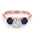 thumbnail image 3 of Gem Stone King 18K Rose Gold Plated Silver White Moissanite and Blue Sapphire Engagement Ring for Women | 2.00 Cttw | Round 6MM | Gemstone Birthstone | Size 9, 3 of 7