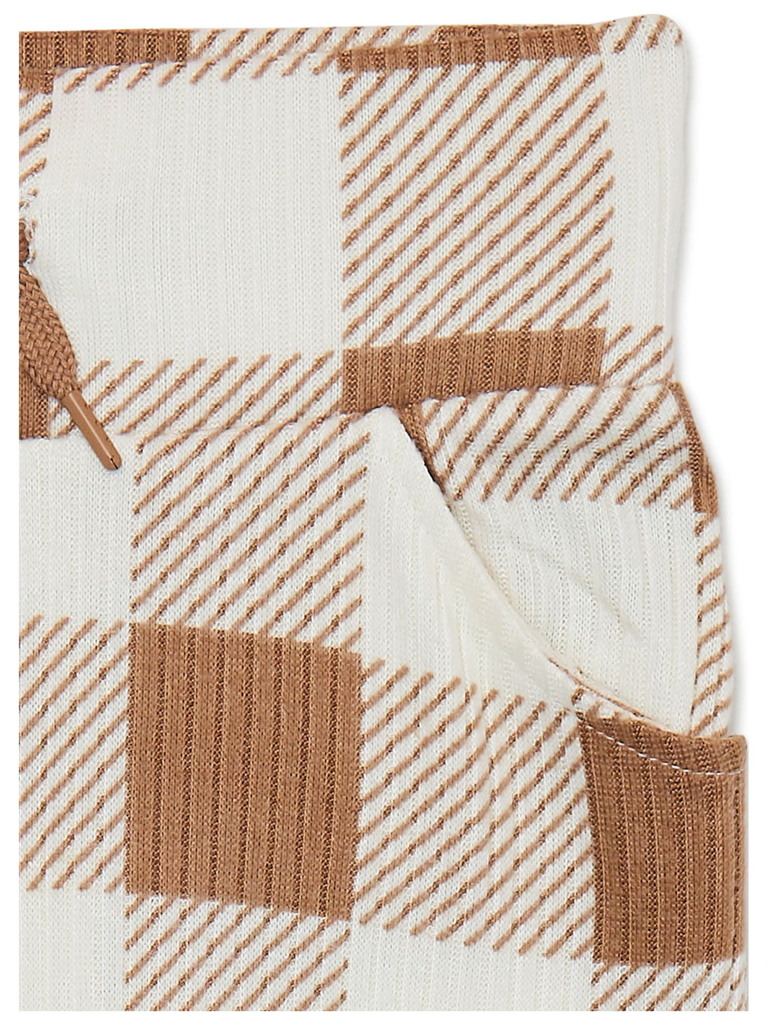 Wonder Nation Girls Ribbed Buffalo Check Pajamas Set with Long Sleeves, Sizes 4-18 & Plus