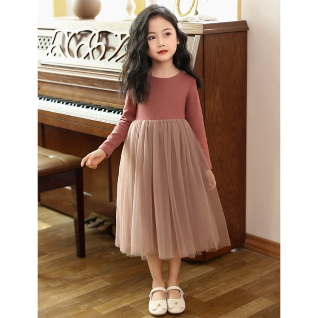 XEGLSBU Robe Tutu à Manches Longues pour Fillette Tout-Petit, Vêtements de Printemps Automne, Robe de Princesse