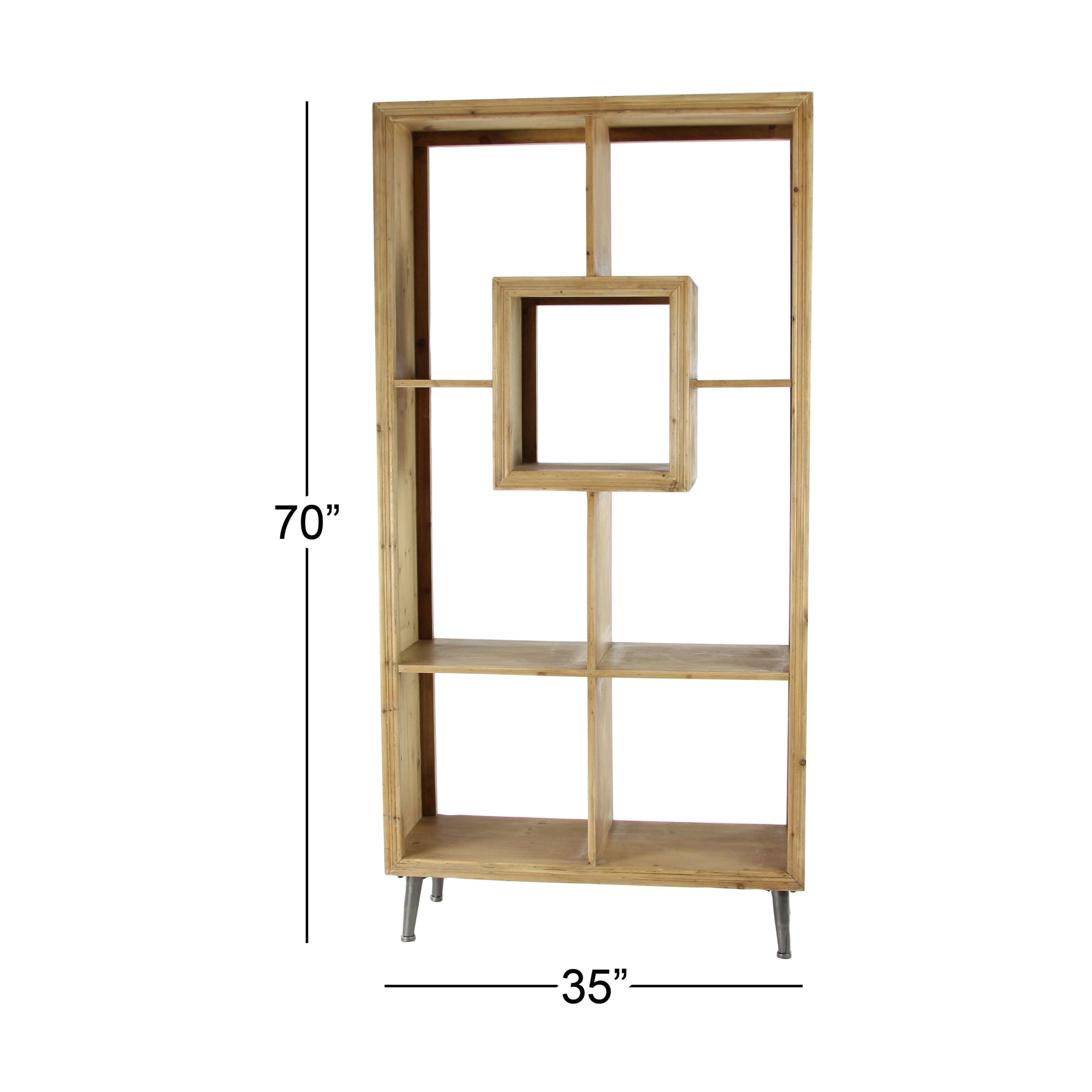 DecMode 35" x 70" Light Brown Wooden Geometric Bookcase 4-Tier Shelving Unit with Black Tapered Legs, 1-Piece