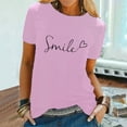 thumbnail image 6 of MIXUE Womens Summer Tops Letter Print Crew Neck Short Sleeve Fashion Casual Shirts For Women T-shirts Streetwear,Pink,M, 6 of 7