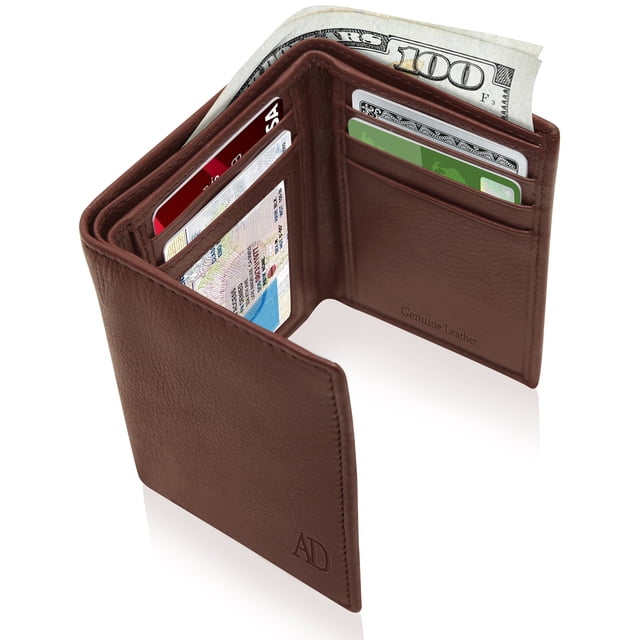 Trifold Wallets For Men RFID - Leather Slim Mens Wallet With ID Window Front Pocket Wallet Gifts For Men