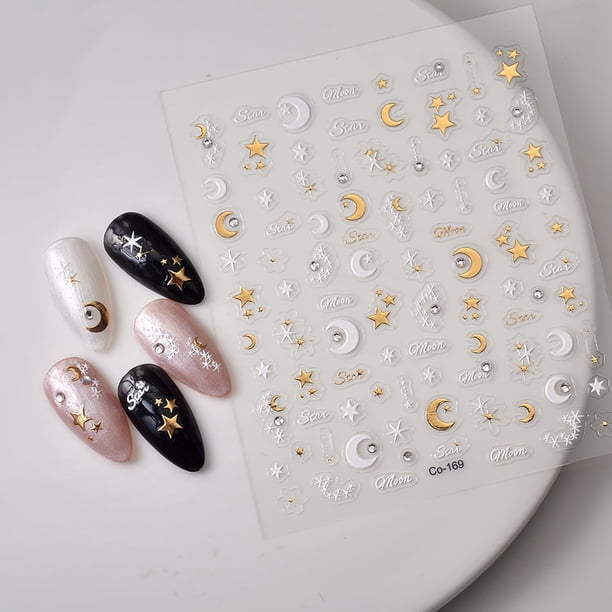 Adhesivos para uñas LIDUNANWU Moon Star 5D en oro blanco estampado