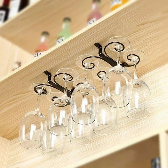 Willstar Metal Wine Glass Rack Under Cabinet Stemware Rack Wire Wine Glass Holder Glass Drying Storage Hanger(4 Glass)