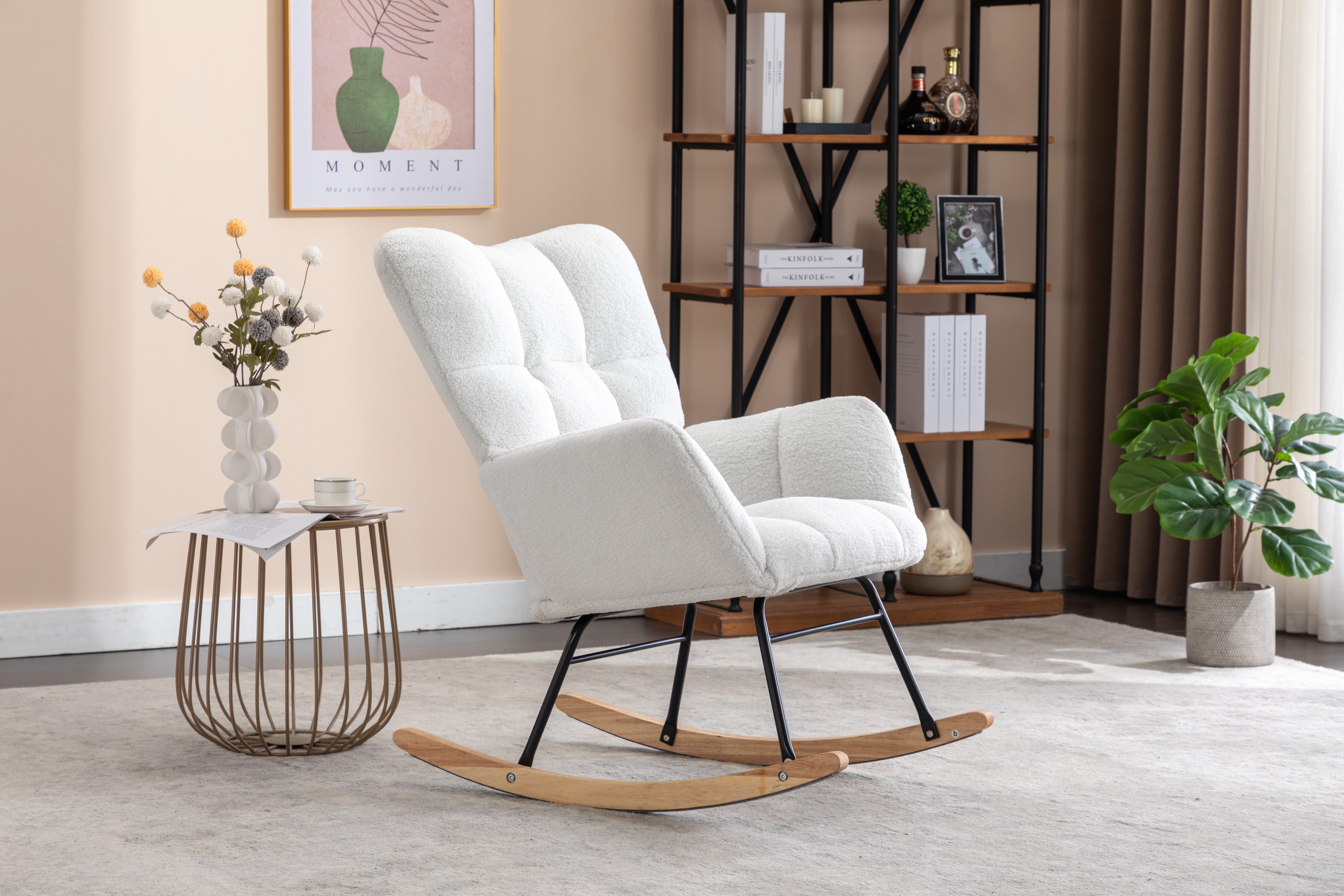 New 050-Teddy Fabric Rocking Gilder Nursery Chair For Living Room Indoor,Ivory