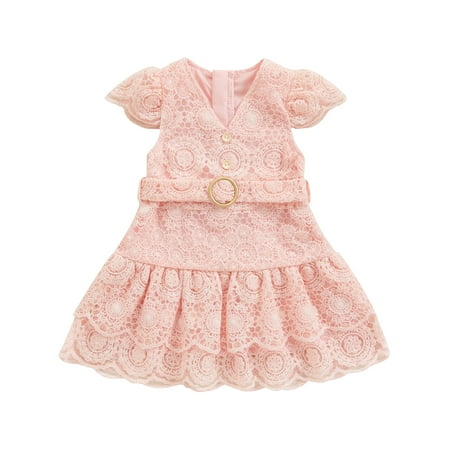 

Musuos Baby Girls Dress Lace Hollow-Out Princess Summer Dresses with Belt