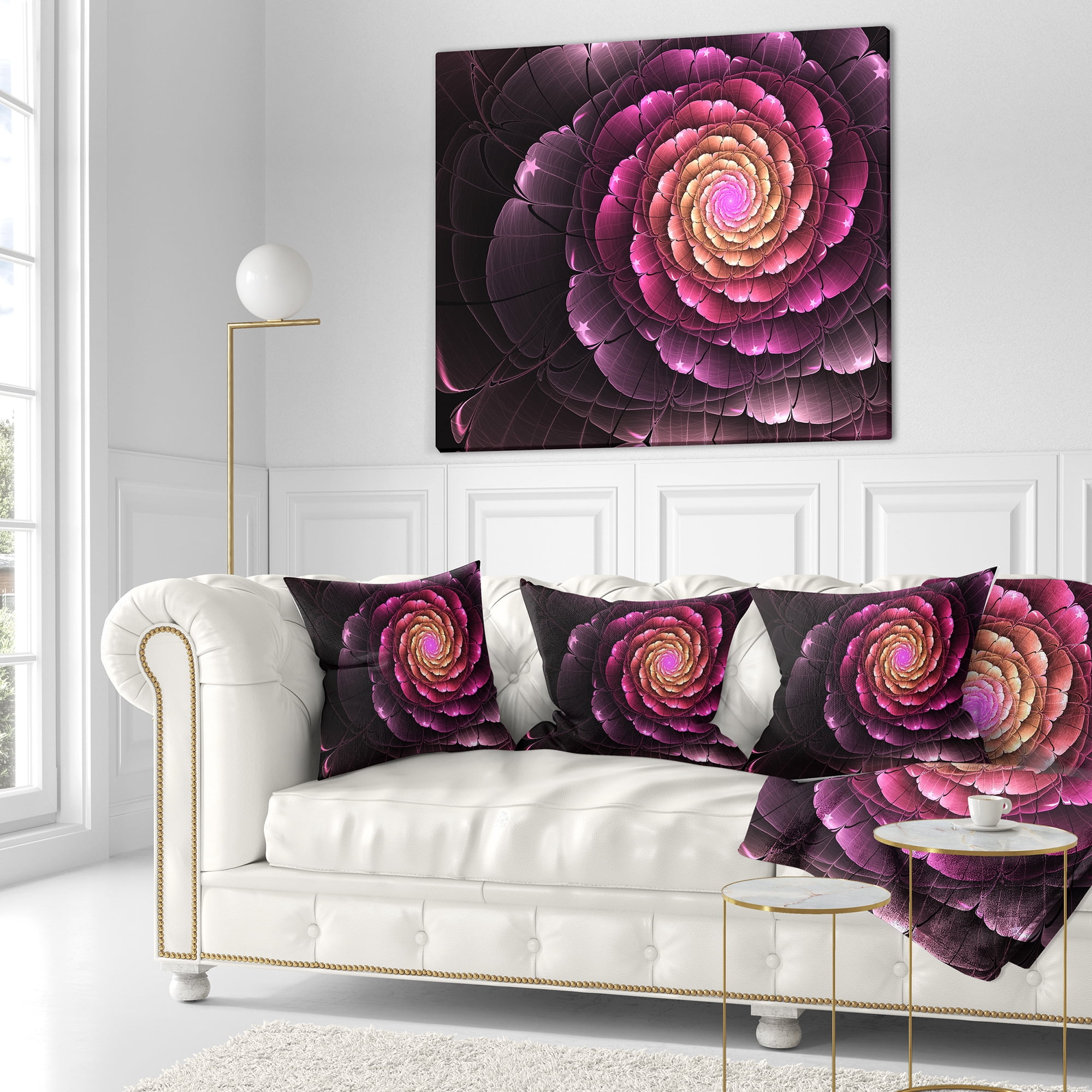 Designart Fractal Flower Light Purple Digital Art - Flower Throw Pillow - 16x16
