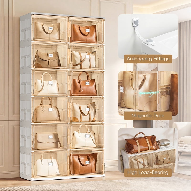 JEKO&JEKO 4-Tier Double Column Handbag Storage Cabinet, Foldable