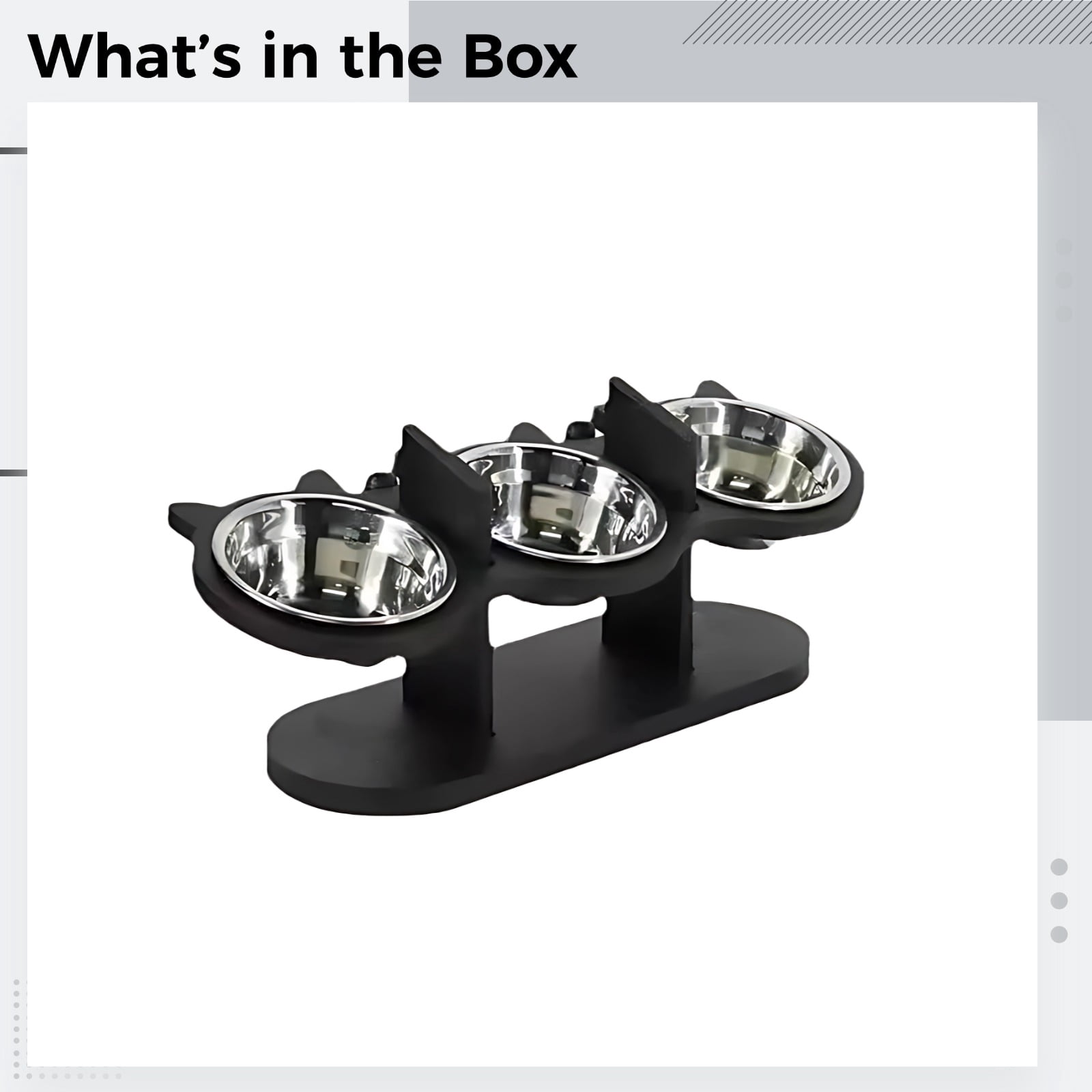 Elevated Pet Feeder with 3 Stainless Steel Bowls - Adjustable Wooden Raised Stand with Cat Ear Design, Anti-Spill Feeding Station for Cats & Dogs