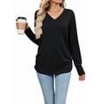 thumbnail image 3 of T-shirts pour Femmes à Col en V à Manches Longues, Hauts Décontractés, Doux, Unis, T-Shirt Basique, 3 of 10