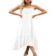 thumbnail image 3 of Women Summer Sleeveless Dress Floral Patterns Ruffled Neckline High-low Hem Cute Dress, 3 of 6