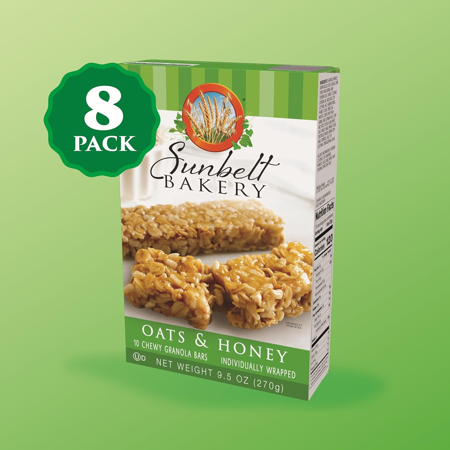 Sunbelt Bakery Oats & Honey Chewy Granola Bars, 80-1.0 OZ Bars (8 Boxes)