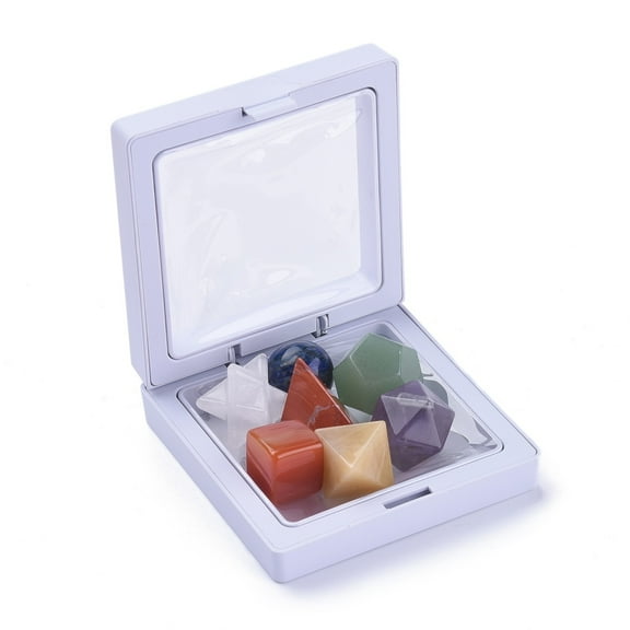 1box 7 Chakra Platonic Sacred Stones Geometry set for Reiki Chakra Stone Balancing Home Display Decorations Mixed Shapes 14~21x14~21mm 7pcs/box