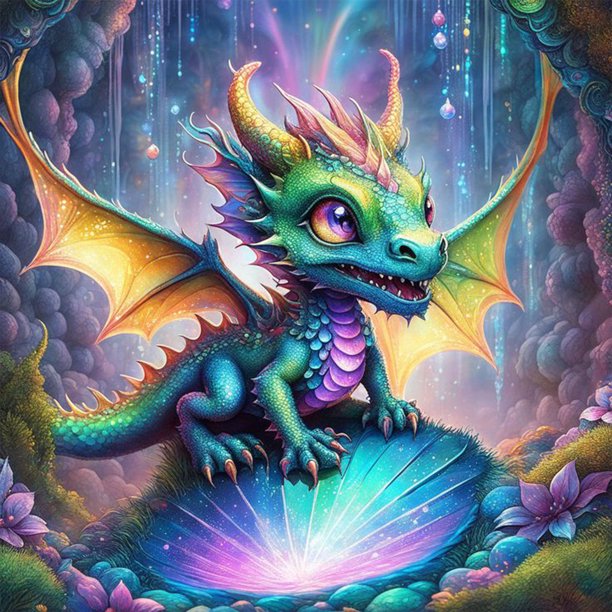 Pintura de diamante 5D DIY taladro redondo completo Wdftyju dragón colorido 30x30cm