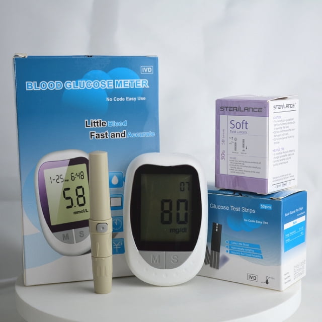 Kit de monitor de glucosa en sangre medidor de glucosa en sangre con 50 tiras reactivas, kit de glucómetro para probador de diabetes en el hogar