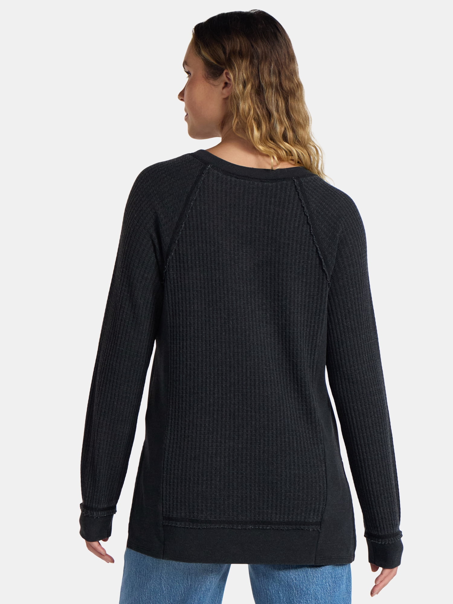 Time and Tru Women's and Women's Plus V Neck Tunic Sweatshirt with Long Sleeves, Sizes XS-4X