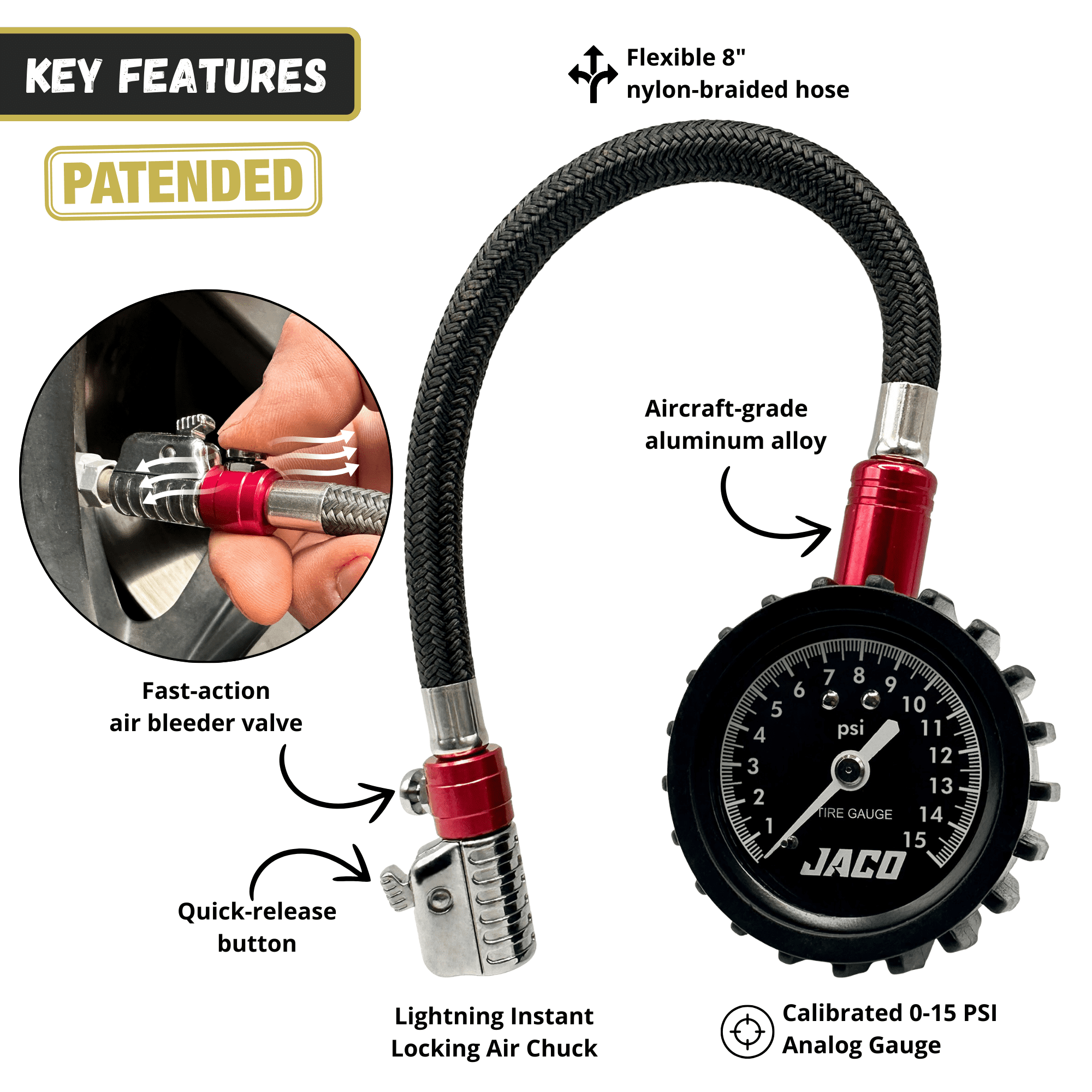 JACO ElitePro-X Tire Pressure Gauge with Lightning Chuck