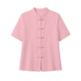 thumbnail image 5 of ClodeEU Women's Chinese Frog Button Stand Collar Short Sleeve Blouse,Solid Casual Summer Shirt Top Pink,Women's Plus L, 5 of 8