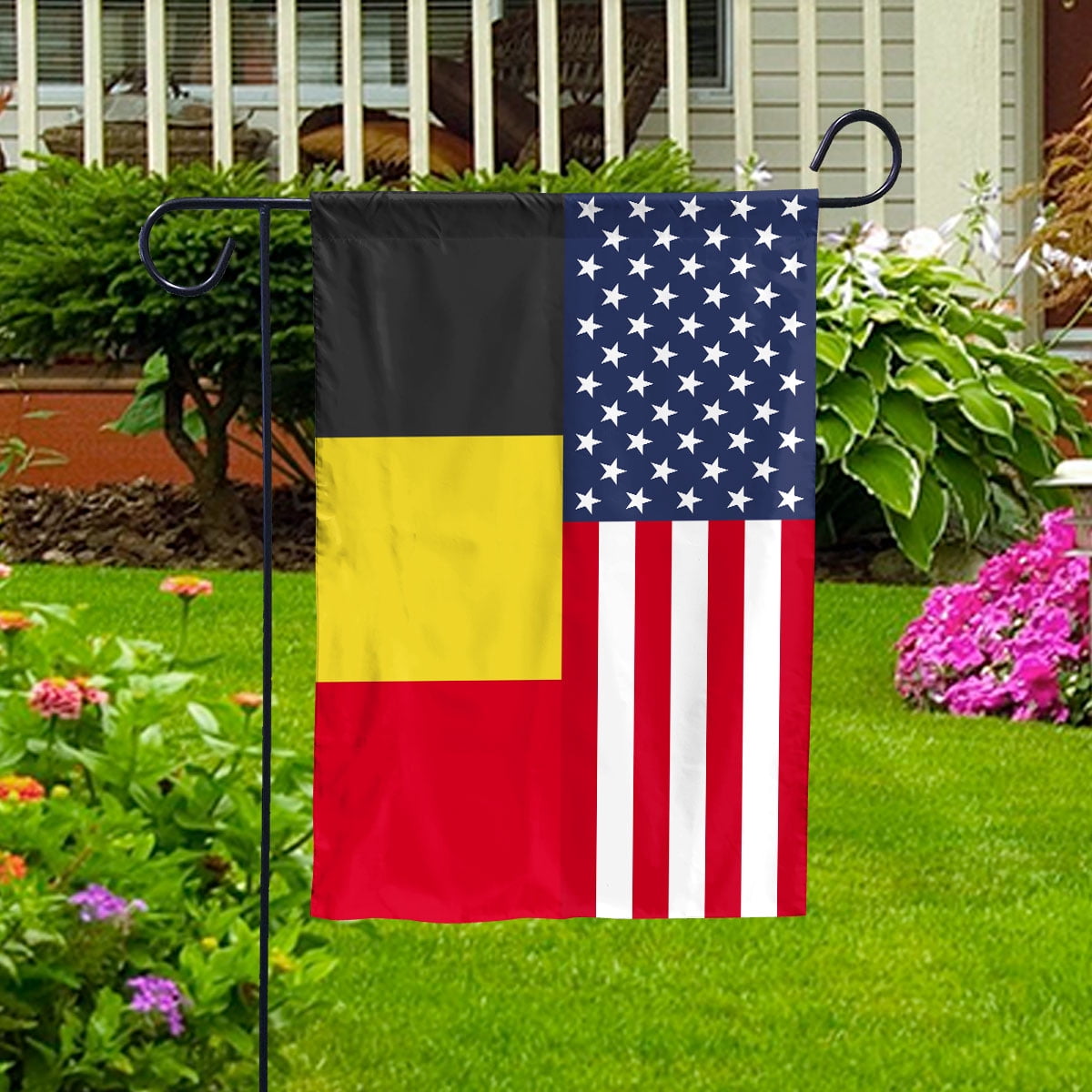 American Belgium Flag Belgian Friendship U.S.A Memorial Day Patriotic For House Flag, Double-Sided Decorative Outdoor Flag, Patriotic Polyester Yard Flag 29.5 x 39.5 in