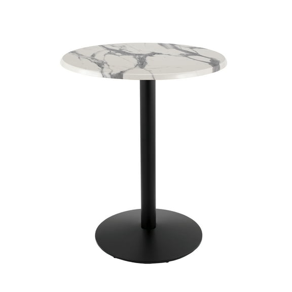 Indoor/Outdoor 42" Tall OD214 Black Table Base with 22" Diameter Foot and 30" Diameter Indoor/Outdoor White Marble Top by the Holland Bar Stool Co.
